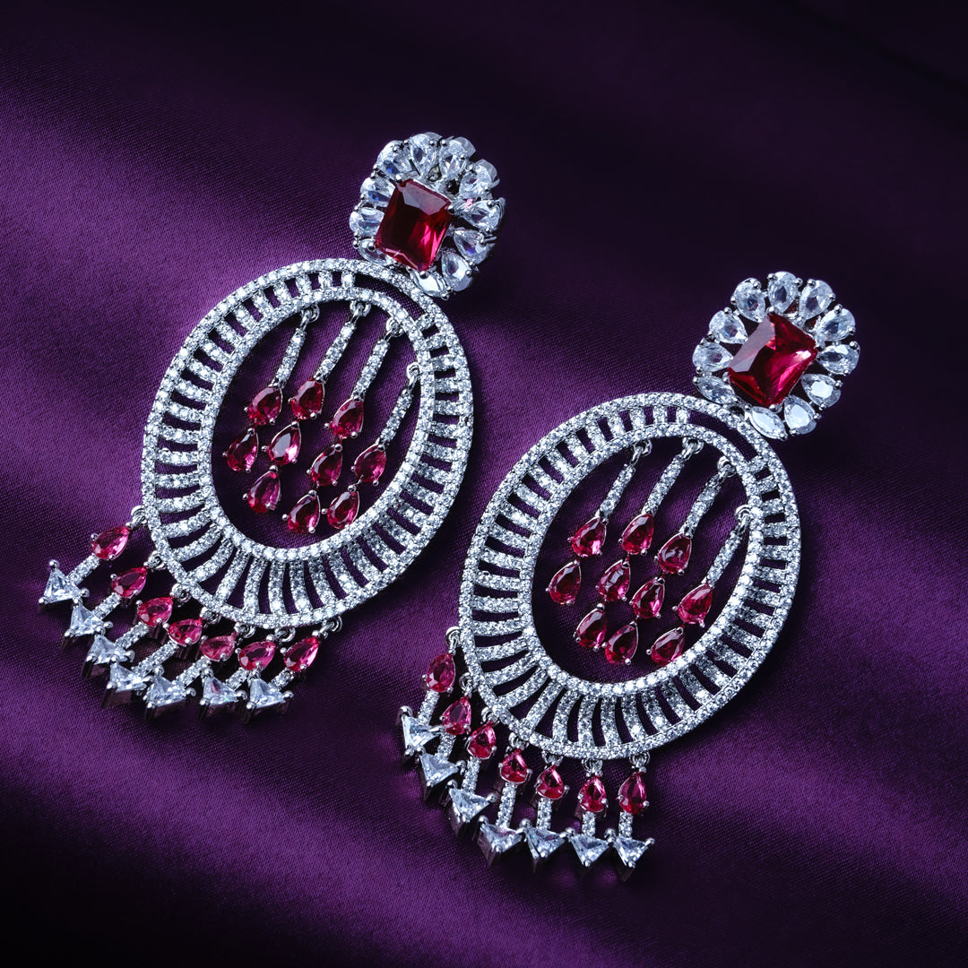 Empowered Expression Raspberry Pink CZ Earrings | Premium Indian Jewellery | Saajo
