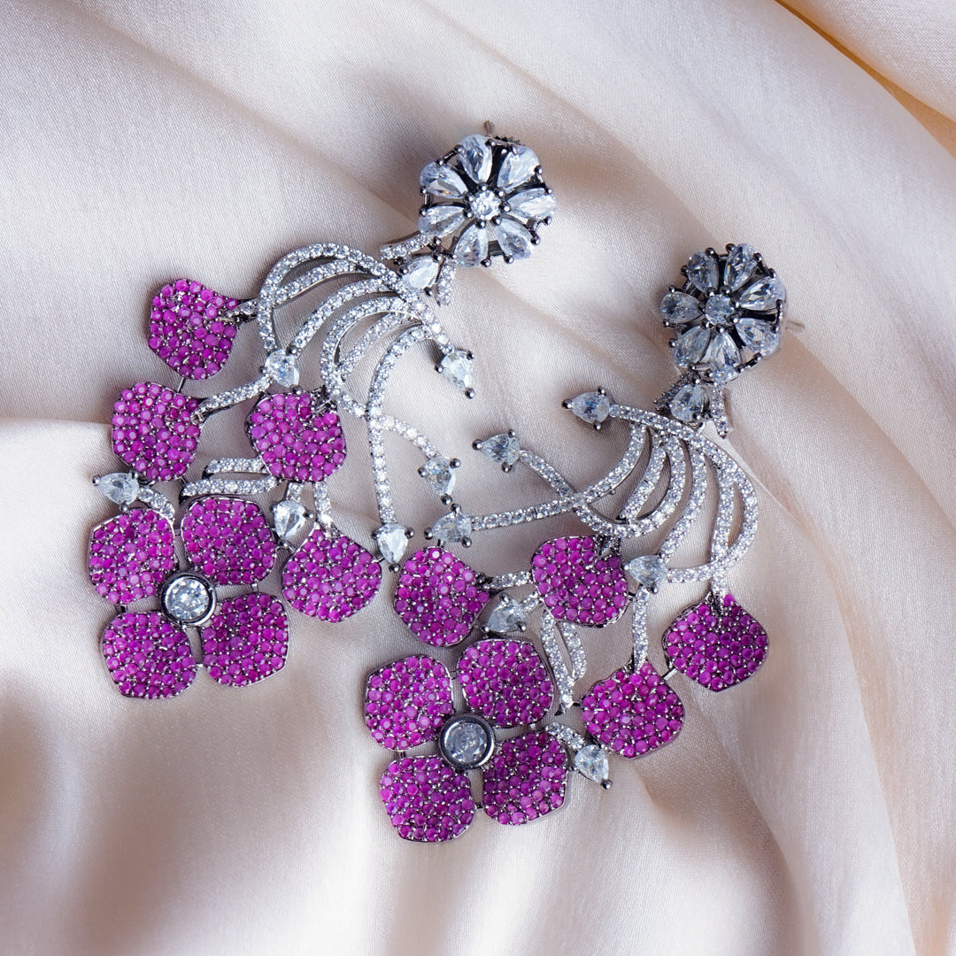 Sweet Wineberry Delight Plum Purple CZ Earrings Detail Shot | Traditional Jewellery | Saajo