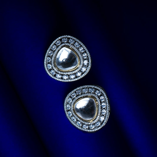 Business Diva Kundan Clear CZ Stud Earrings | Premium Indian Jewellery | Saajo