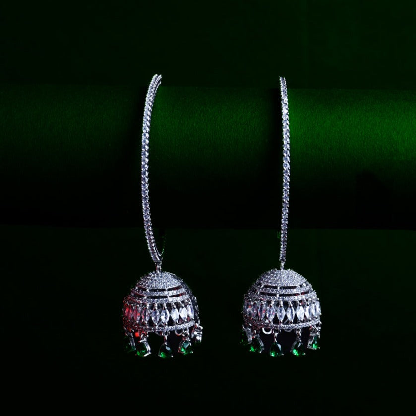 Festive Flamenco Verde Green CZ Earrings Detail Shot | Traditional Jewellery | Saajo