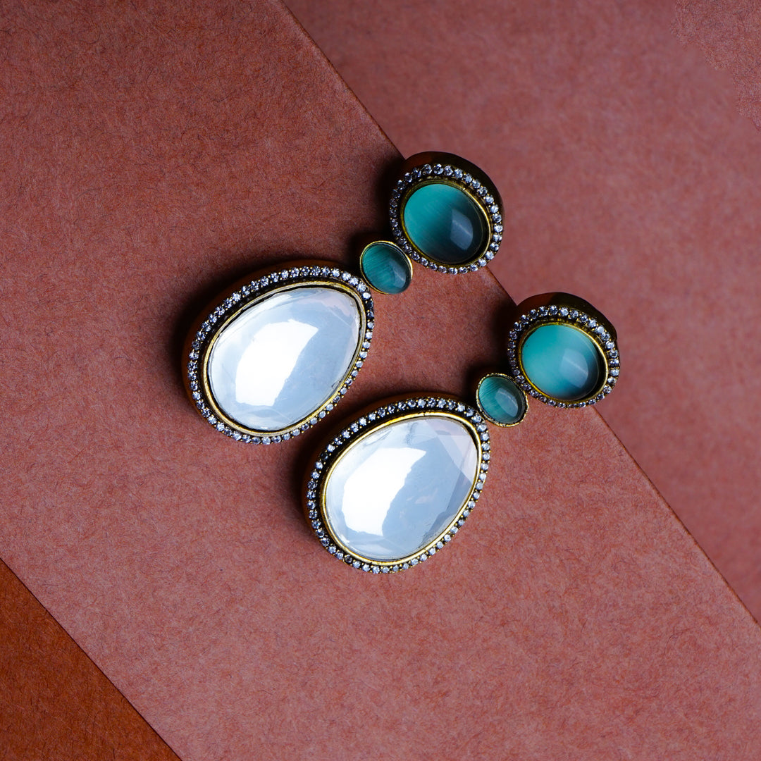 Moonlit Meadow Sage Green Kundan Dangler Earrings Detail Shot | Traditional Jewellery | Saajo
