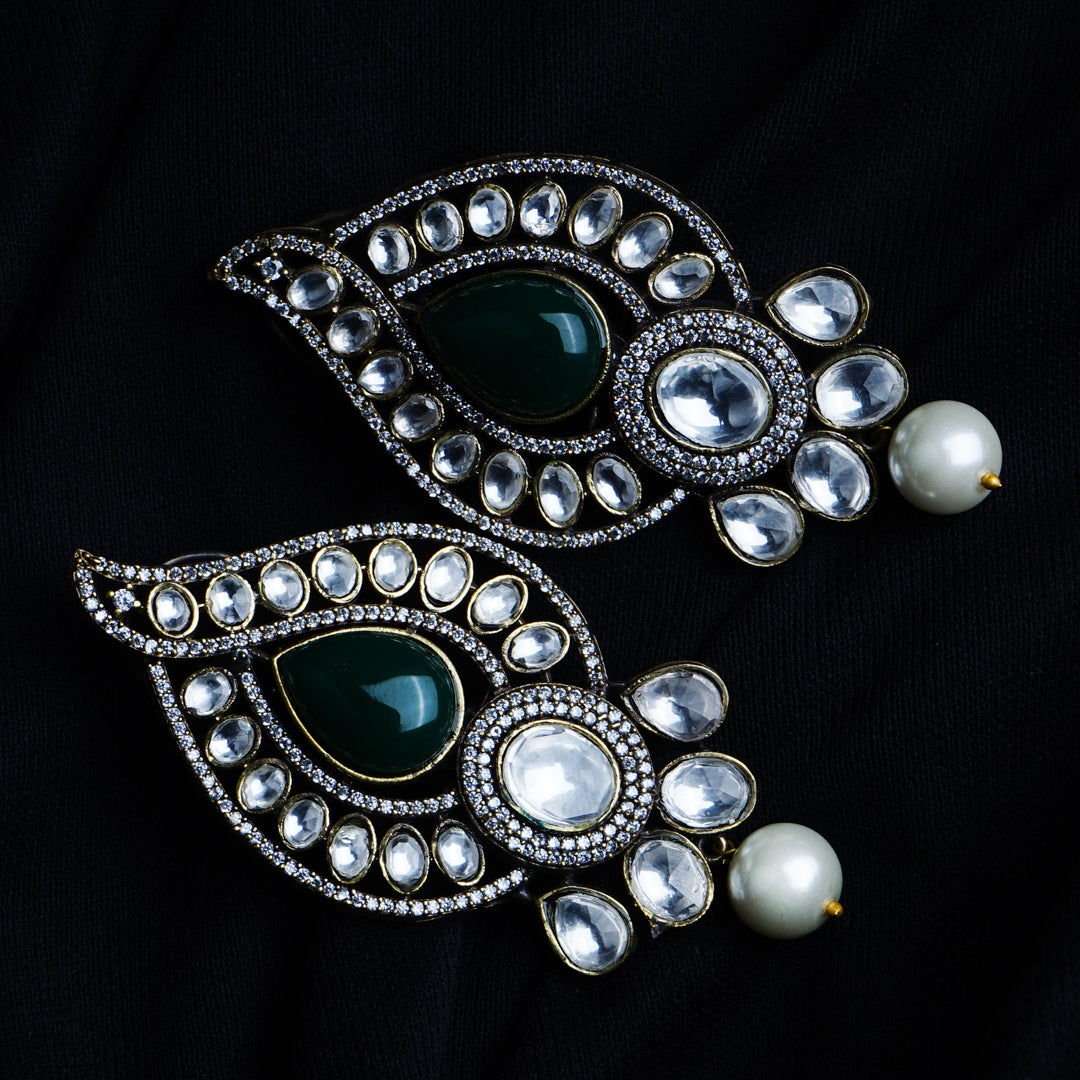 Diwali Dazzler Dark Green & White Kundan Earrings Styled Look | Indian Jewellery | Saajo