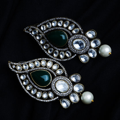 Diwali Dazzler Dark Green & White Kundan Earrings Styled Look | Indian Jewellery | Saajo