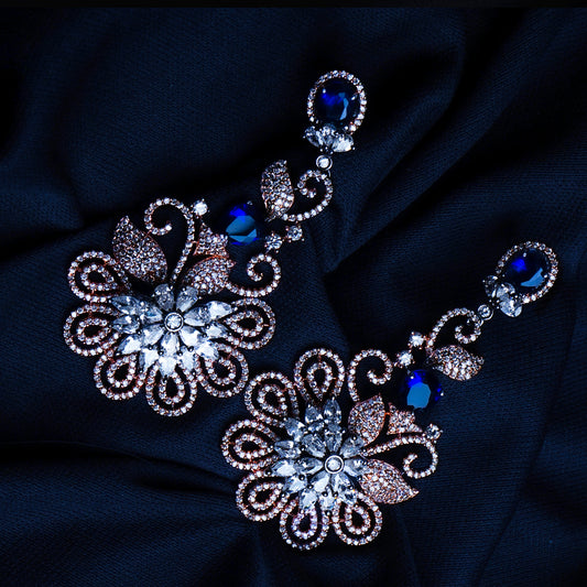 Festive Fling Royal Blue CZ Dangler Earrings | Premium Indian Jewellery | Saajo