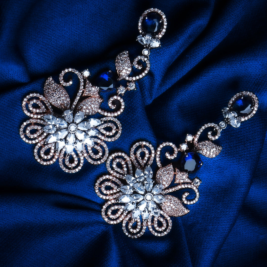 Festive Fling Royal Blue CZ Dangler Earrings Styled Look | Indian Jewellery | Saajo