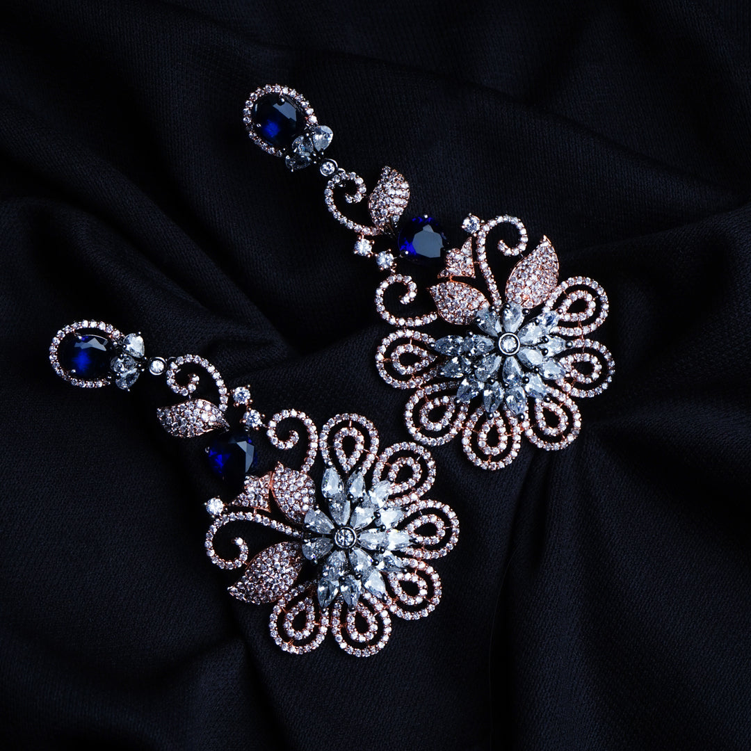 Festive Fling Royal Blue CZ Dangler Earrings Detail Shot | Traditional Jewellery | Saajo