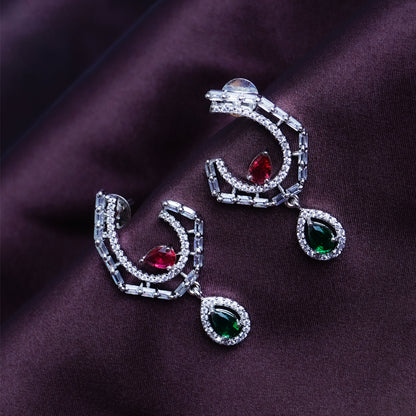Pinot Noir Dazzle Red & Green CZ Earrings Detail Shot | Traditional Jewellery | Saajo