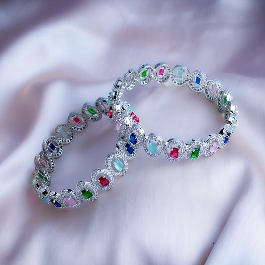 Glittering Gala Multicolor American Diamond Bangles Set of 2