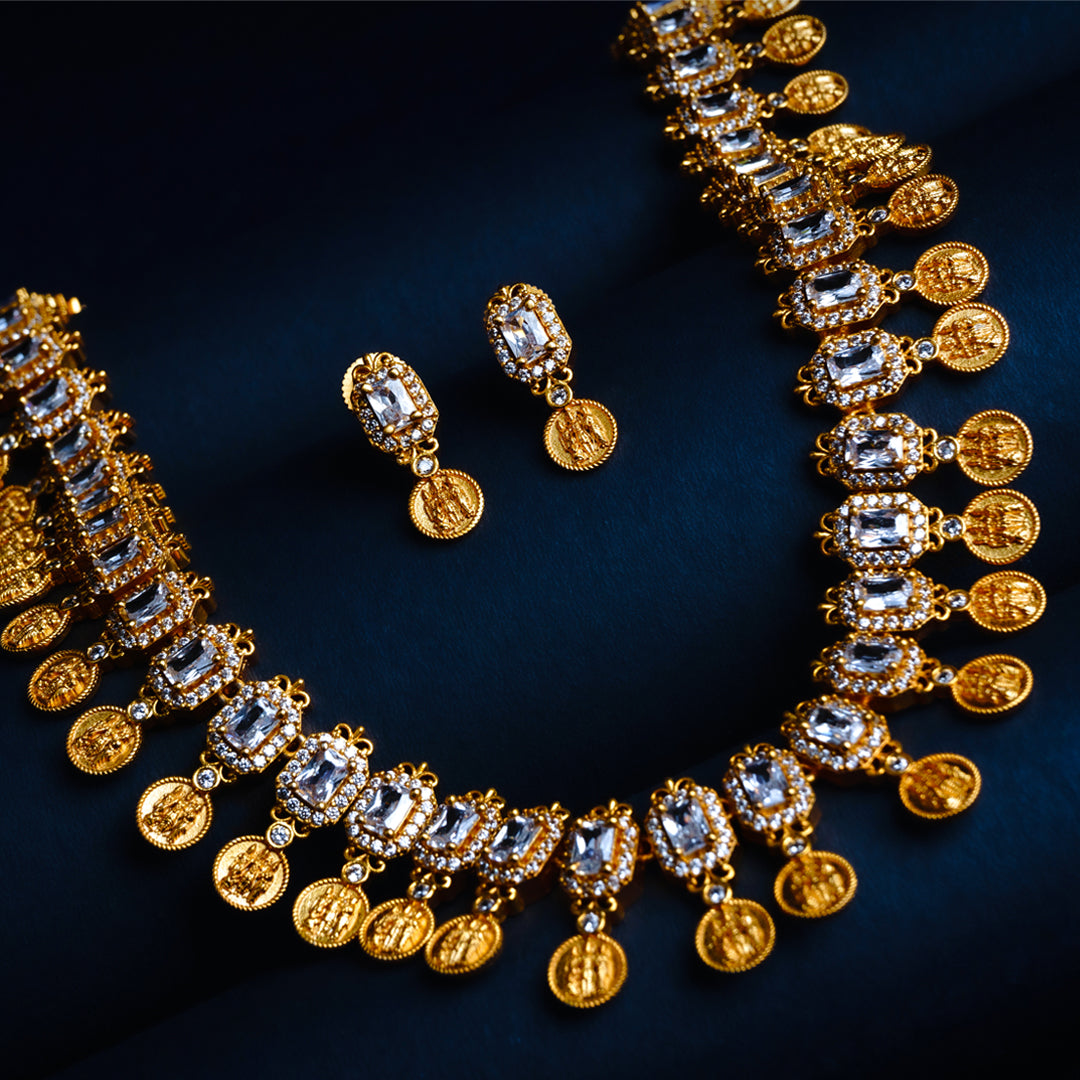 Whispers of Mantras Kundan Necklace Set I AD I CZ | Premium Indian Jewellery | Saajo