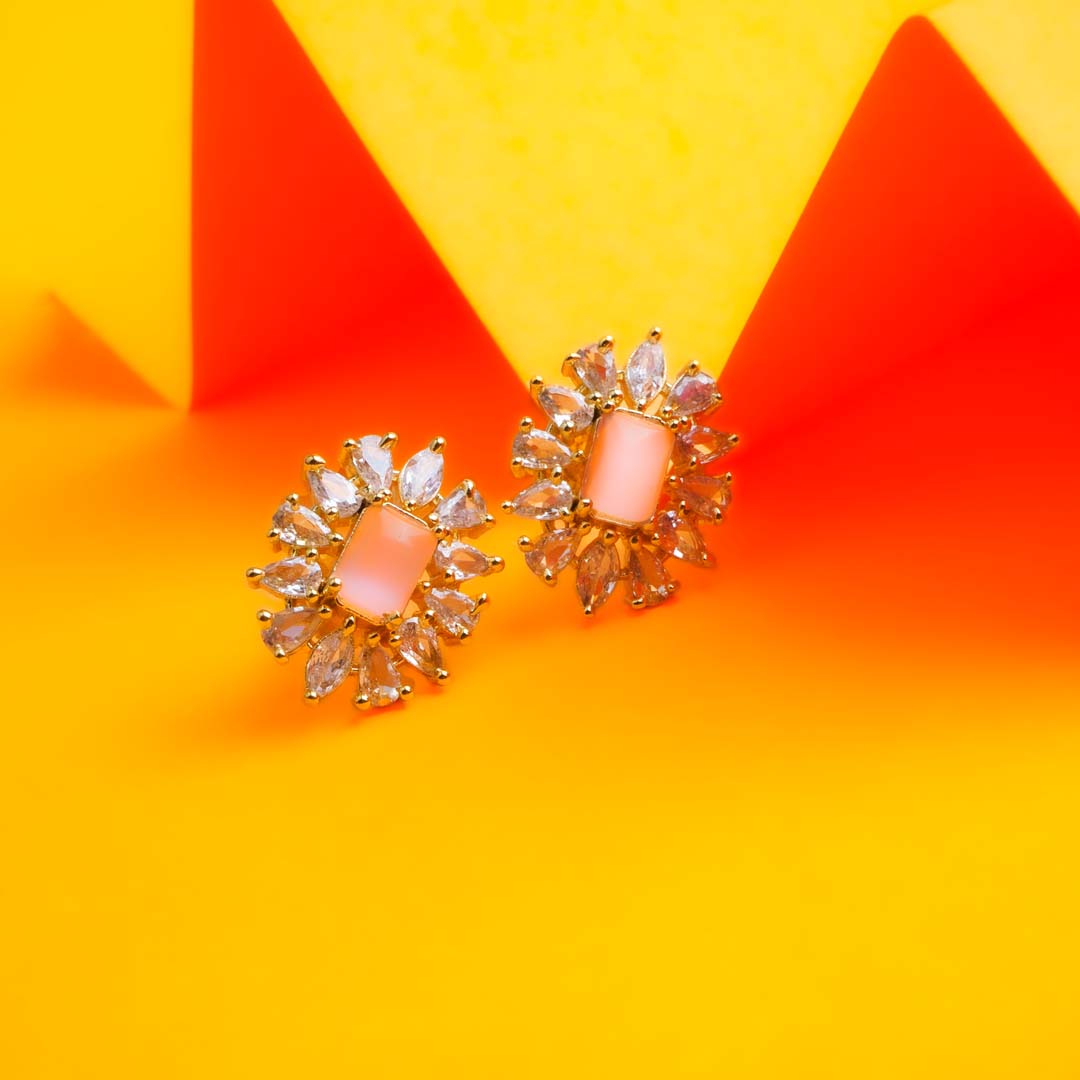 Fearless Flourish Peach Stud Earrings Detail Shot | Traditional Jewellery | Saajo