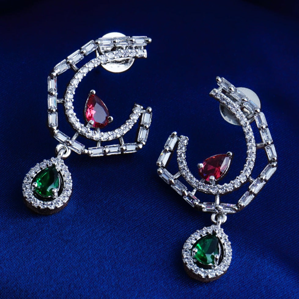 Pinot Noir Dazzle Red & Green CZ Earrings | Premium Indian Jewellery | Saajo