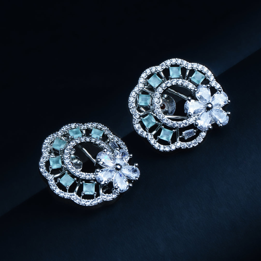 Jubilant Journey Mint Green CZ Stud Earrings | Premium Indian Jewellery | Saajo