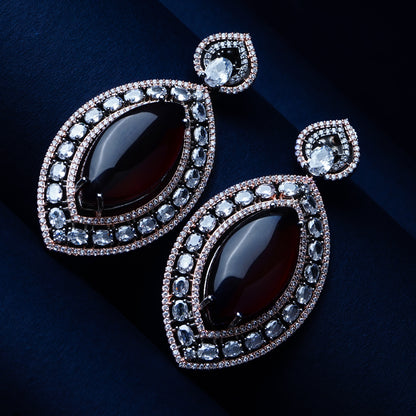 Forever and Always Rose Wine Red CZ Earrings | Premium Indian Jewellery | Saajo