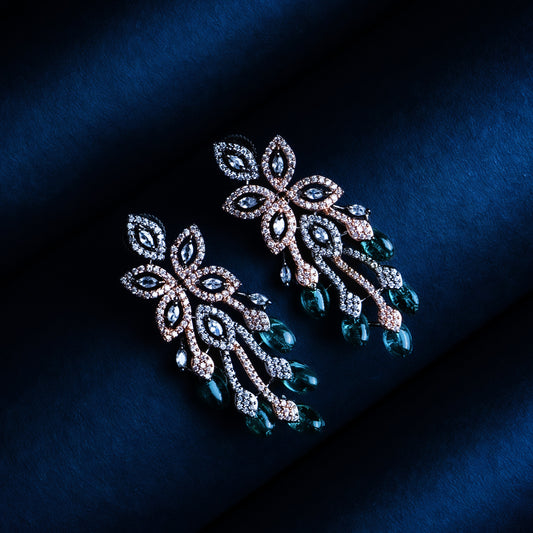 Ethereal Vision Green CZ Ethnic Earrings | Premium Indian Jewellery | Saajo