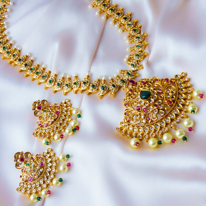Divine Goddess Gold Kundan AD Necklace Set | Premium Indian Jewellery | Saajo