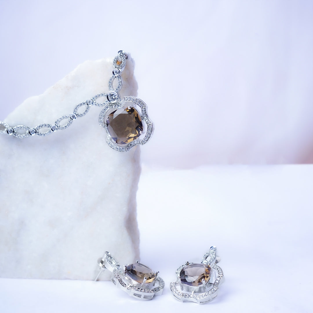 Serene Secrets Brown American Diamond Necklace Set Styled Look | Indian Jewellery | Saajo